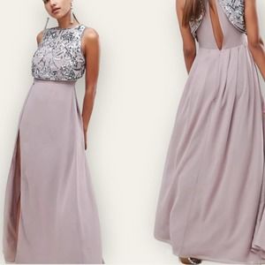 NWT ASOS Design Maxi Dress with Crop Top Embellishment Purple Lavender 6 Women’s